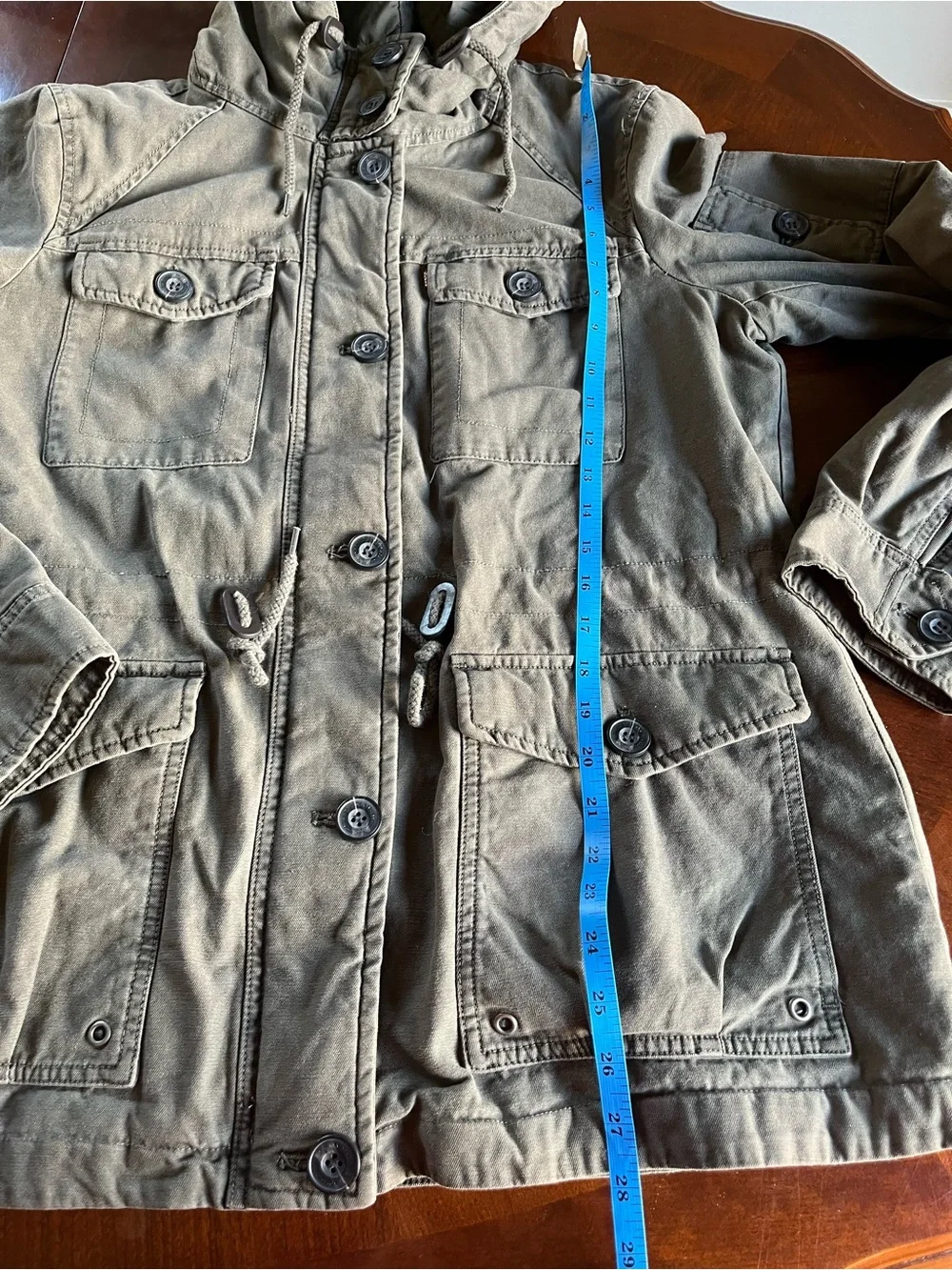 Levi's Army Hunter Green Quilted Utility Hooded Jacket Size Large Outdoor Pocket